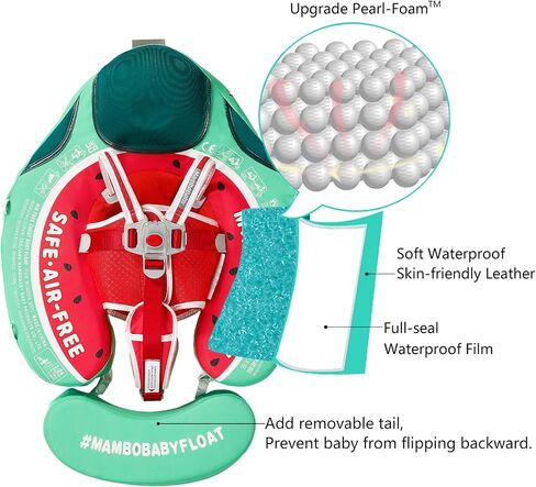 Mambobaby Baby يطفو مع مظلة، حمام سباحة غير قابل للنفخ يطفو بعامل حماية من أشعة الشمس 50+ حماية من مظلة الشمس بدون قلب على شكل ذيل حمام سباحة مطور للأطفال من 3 إلى 24 شهرًا ألعاب مائية ألعاب حمام السباحة الصيفية للأولاد والبنات in Kuwait