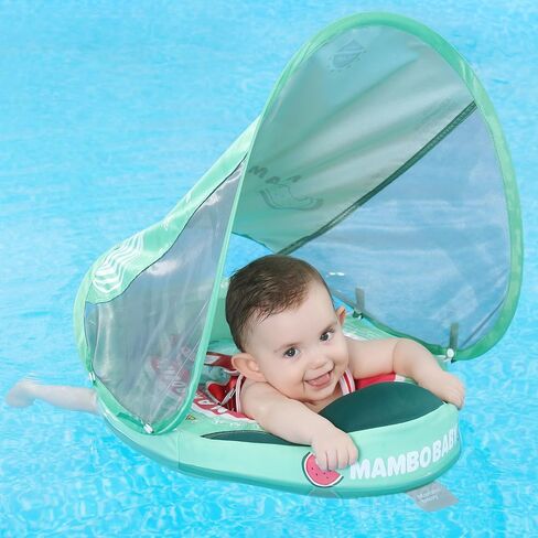 Mambobaby Baby يطفو مع مظلة، حمام سباحة غير قابل للنفخ يطفو بعامل حماية من أشعة الشمس 50+ حماية من مظلة الشمس بدون قلب على شكل ذيل حمام سباحة مطور للأطفال من 3 إلى 24 شهرًا ألعاب مائية ألعاب حمام السباحة الصيفية للأولاد والبنات in Kuwait