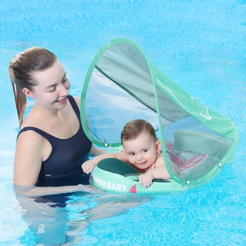 Mambobaby Baby يطفو مع مظلة، حمام سباحة غير قابل للنفخ يطفو بعامل حماية من أشعة الشمس 50+ حماية من مظلة الشمس بدون قلب على شكل ذيل حمام سباحة مطور للأطفال من 3 إلى 24 شهرًا ألعاب مائية ألعاب حمام السباحة الصيفية للأولاد والبنات in Kuwait