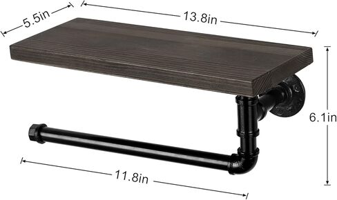 حامل المناشف الورقية الصناعية من الخشب والأنابيب رف عائم، حامل مناشف ورقية يدوية عتيقة، رف تخزين ورق المرحاض مثبت على الحائط للحمام والمطبخ والحمام (بني ريفي) in Kuwait