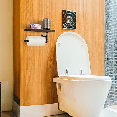 حامل المناشف الورقية الصناعية من الخشب والأنابيب رف عائم، حامل مناشف ورقية يدوية عتيقة، رف تخزين ورق المرحاض مثبت على الحائط للحمام والمطبخ والحمام (بني ريفي) in Kuwait