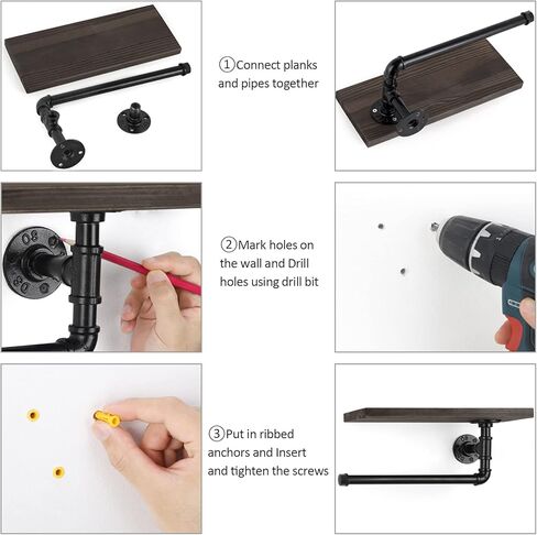 حامل المناشف الورقية الصناعية من الخشب والأنابيب رف عائم، حامل مناشف ورقية يدوية عتيقة، رف تخزين ورق المرحاض مثبت على الحائط للحمام والمطبخ والحمام (بني ريفي) in Kuwait