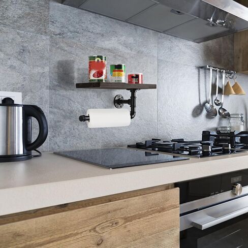 حامل المناشف الورقية الصناعية من الخشب والأنابيب رف عائم، حامل مناشف ورقية يدوية عتيقة، رف تخزين ورق المرحاض مثبت على الحائط للحمام والمطبخ والحمام (بني ريفي) in Kuwait