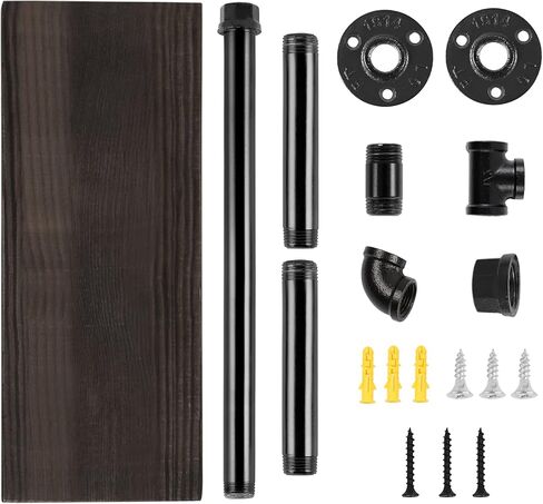 حامل المناشف الورقية الصناعية من الخشب والأنابيب رف عائم، حامل مناشف ورقية يدوية عتيقة، رف تخزين ورق المرحاض مثبت على الحائط للحمام والمطبخ والحمام (بني ريفي) in Kuwait