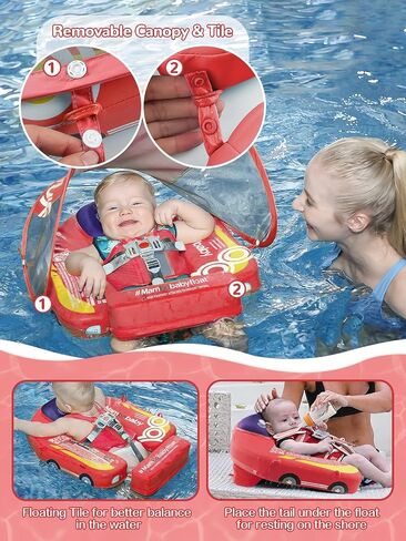 Mambobaby Baby Pool Float مع المظلة والبلاط، Kalolary غير قابل للنفخ للسباحة للأطفال الرضع حلقة تدريب السباحة للأطفال الصغار مع حزام قابل للتعديل لعمر 3-24 شهرًا للأولاد والبنات in Saudi Arabia