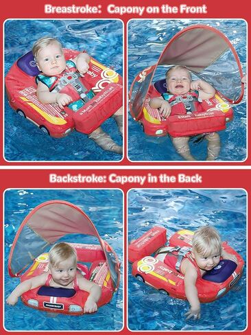 Mambobaby Baby Pool Float مع المظلة والبلاط، Kalolary غير قابل للنفخ للسباحة للأطفال الرضع حلقة تدريب السباحة للأطفال الصغار مع حزام قابل للتعديل لعمر 3-24 شهرًا للأولاد والبنات in Saudi Arabia