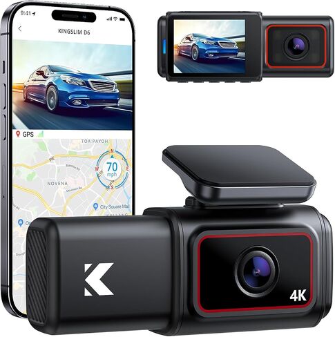 Kingslim D6 4K Dash Cam Front and Inside, New Version Cabin Dual Dash Uber Car Camera with WiFi & GPS, 3 Channel Dashcam Upgradeable, Type C Charging, 256GB Supported, Night Vision, Parking Monitor in Saudi Arabia
