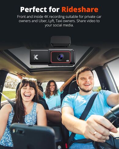 Kingslim D6 4K Dash Cam Front and Inside, New Version Cabin Dual Dash Uber Car Camera with WiFi & GPS, 3 Channel Dashcam Upgradeable, Type C Charging, 256GB Supported, Night Vision, Parking Monitor in Saudi Arabia