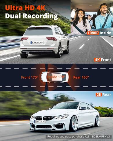 Kingslim D6 4K Dash Cam Front and Inside, New Version Cabin Dual Dash Uber Car Camera with WiFi & GPS, 3 Channel Dashcam Upgradeable, Type C Charging, 256GB Supported, Night Vision, Parking Monitor in Saudi Arabia