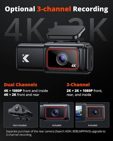 Kingslim D6 4K Dash Cam Front and Inside, New Version Cabin Dual Dash Uber Car Camera with WiFi & GPS, 3 Channel Dashcam Upgradeable, Type C Charging, 256GB Supported, Night Vision, Parking Monitor in Saudi Arabia