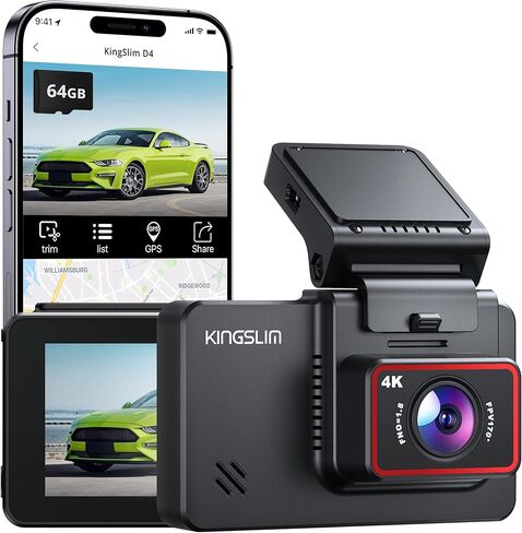 Kingslim D6 4K Dash Cam أمامية وداخلية، الإصدار الجديد من كاميرا السيارة المزدوجة Dash Uber مع WiFi وGPS، 3 قنوات Dashcam قابلة للترقية، شحن من النوع C، دعم 256 جيجابايت، رؤية ليلية، مراقبة وقوف السيارات in Kuwait