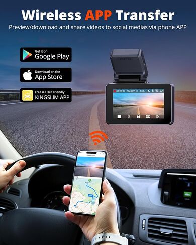 Kingslim D6 4K Dash Cam أمامية وداخلية، الإصدار الجديد من كاميرا السيارة المزدوجة Dash Uber مع WiFi وGPS، 3 قنوات Dashcam قابلة للترقية، شحن من النوع C، دعم 256 جيجابايت، رؤية ليلية، مراقبة وقوف السيارات in Kuwait