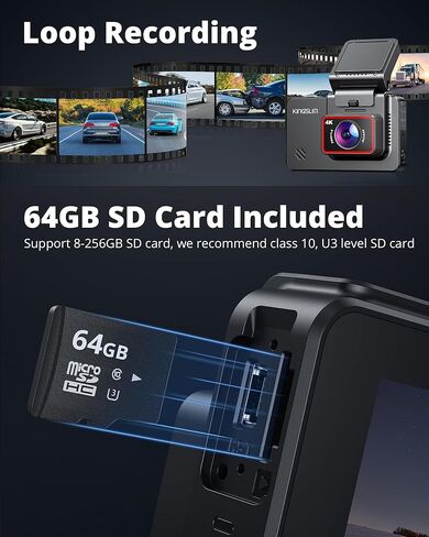 Kingslim D6 4K Dash Cam أمامية وداخلية، الإصدار الجديد من كاميرا السيارة المزدوجة Dash Uber مع WiFi وGPS، 3 قنوات Dashcam قابلة للترقية، شحن من النوع C، دعم 256 جيجابايت، رؤية ليلية، مراقبة وقوف السيارات in Kuwait