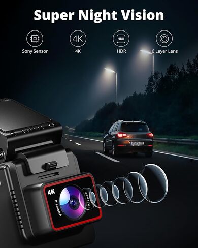 Kingslim D6 4K Dash Cam أمامية وداخلية، الإصدار الجديد من كاميرا السيارة المزدوجة Dash Uber مع WiFi وGPS، 3 قنوات Dashcam قابلة للترقية، شحن من النوع C، دعم 256 جيجابايت، رؤية ليلية، مراقبة وقوف السيارات in Kuwait