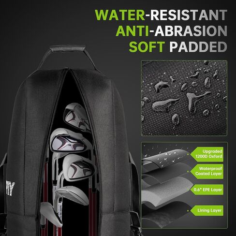 حقيبة سفر مبطنة لنادي الجولف مع عجلات، غطاء حقيبة أمتعة الجولف لشركات الطيران - أكسفورد مقاوم للاهتراء 1200D، طبقة طلاء مقاومة للماء، حجم عالمي in Kuwait