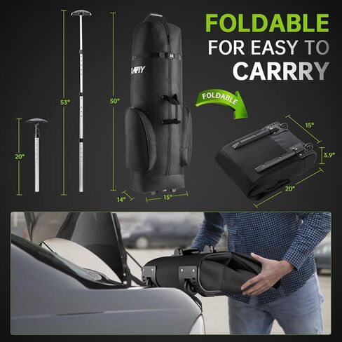 حقيبة سفر مبطنة لنادي الجولف مع عجلات، غطاء حقيبة أمتعة الجولف لشركات الطيران - أكسفورد مقاوم للاهتراء 1200D، طبقة طلاء مقاومة للماء، حجم عالمي in Kuwait