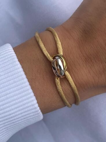 TRINITY BRACELET - 3 TONE (Gold Filled - Sterling Silver) Designer, high-end fashion, UNISEX, Statement Bracelet. Promise Bracelet and Trendy Gift for someone special! (Black) in Kuwait