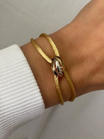 TRINITY BRACELET - 3 TONE (Gold Filled - Sterling Silver) Designer, high-end fashion, UNISEX, Statement Bracelet. Promise Bracelet and Trendy Gift for someone special! (Black) in Kuwait