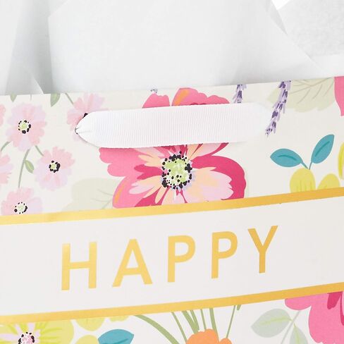 Hallmark 13" Large Mother's Day Gift Bag with Tissue Paper (Pastel Floral Stripe with Gold Accents) for Mom, Grandma, Nana, New Mothers in Saudi Arabia