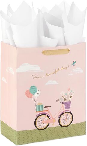 Hallmark 13" Large Mother's Day Gift Bag with Tissue Paper (Pastel Floral Stripe with Gold Accents) for Mom, Grandma, Nana, New Mothers in Saudi Arabia