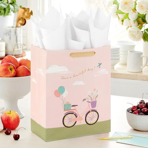 Hallmark 13" Large Mother's Day Gift Bag with Tissue Paper (Pastel Floral Stripe with Gold Accents) for Mom, Grandma, Nana, New Mothers in Saudi Arabia