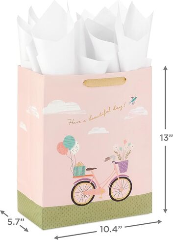 Hallmark 13" Large Mother's Day Gift Bag with Tissue Paper (Pastel Floral Stripe with Gold Accents) for Mom, Grandma, Nana, New Mothers in Saudi Arabia