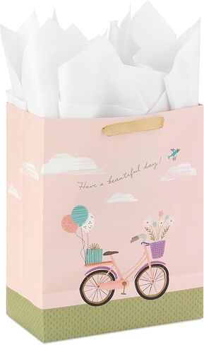 Hallmark 13" Large Mother's Day Gift Bag with Tissue Paper (Pastel Floral Stripe with Gold Accents) for Mom, Grandma, Nana, New Mothers in Saudi Arabia