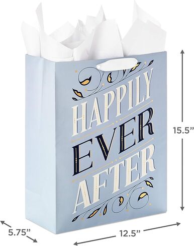 Hallmark 15" Extra Large Gift Bag with Tissue Paper (Happily Ever After) for Weddings, Engagements, Bridal Showers, Vow Renewals in Saudi Arabia
