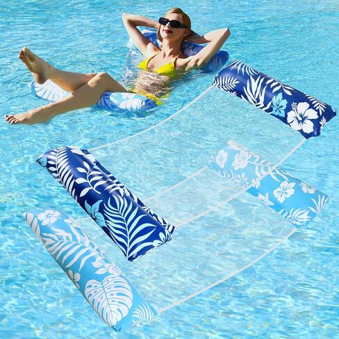 Pool Floats - 2 Pack Pool Floats Adult Size, 4-in-1 Pool Floaties Hammock, Inflatable Pool Floats, Non-Stick PVC Material Pool Floats Adult - Blue in Kuwait