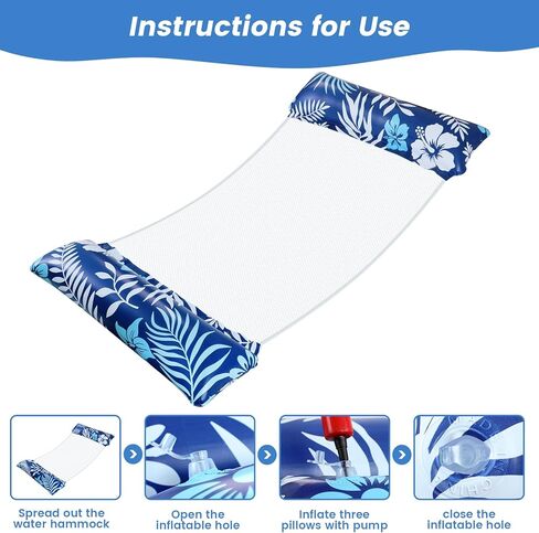 Pool Floats - 2 Pack Pool Floats Adult Size, 4-in-1 Pool Floaties Hammock, Inflatable Pool Floats, Non-Stick PVC Material Pool Floats Adult - Blue in Kuwait