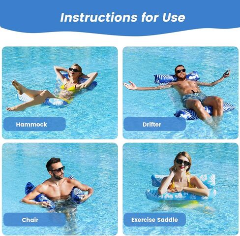 Pool Floats - 2 Pack Pool Floats Adult Size, 4-in-1 Pool Floaties Hammock, Inflatable Pool Floats, Non-Stick PVC Material Pool Floats Adult - Blue in Kuwait