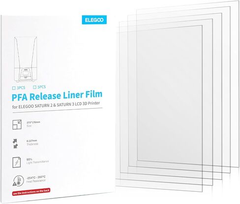 ELEGOO 5PCS PFA Release Liner Film لطابعة Saturn 2 & Saturn 3 LCD ثلاثية الأبعاد 273 * 176 مم، سمك 0.127 مم مع وظيفة إطلاق أقوى وانتقال الضوء بنسبة 95٪، متوافق مع Saturn 8K in Saudi Arabia