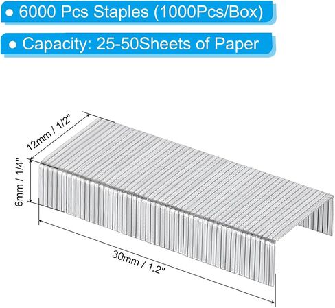 PATIKIL 24/6 Standard Staples, 6Box 6000pcs 1/4" Leg Length Flat Clinch Chisel Point Staples Jam-Free for Desk Stapler Office Desktop Home Supplies, Silver in Saudi Arabia