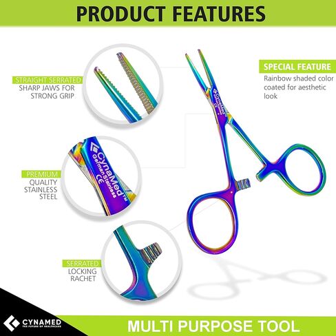 ملقط مرقئ البعوض مع طلاء تيتانيوم متعدد الألوان/قوس قزح - جودة ممتازة - كماشة تثبيت مرقأة مع فك مسنن - 3.5 بوصة (منحنية) in Kuwait