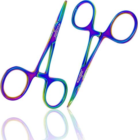 ملقط مرقئ البعوض مع طلاء تيتانيوم متعدد الألوان/قوس قزح - جودة ممتازة - كماشة تثبيت مرقأة مع فك مسنن - 3.5 بوصة (منحنية) in Kuwait