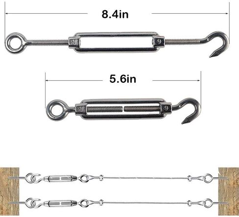 TooTaci 3/16 Wire Rope 100ft & M6 Turnbuckle Hook and Eye,304 Stainless Steel Cable 1/8 Thru 3/16 PVC Coated Wire Cable,Heavy Duty Turnbuckle Tensioner Kit for Lights Hanging,Cable Railing,Clothesline in Kuwait