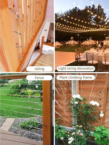 TooTaci 3/16 Wire Rope 100ft & M6 Turnbuckle Hook and Eye,304 Stainless Steel Cable 1/8 Thru 3/16 PVC Coated Wire Cable,Heavy Duty Turnbuckle Tensioner Kit for Lights Hanging,Cable Railing,Clothesline in Kuwait