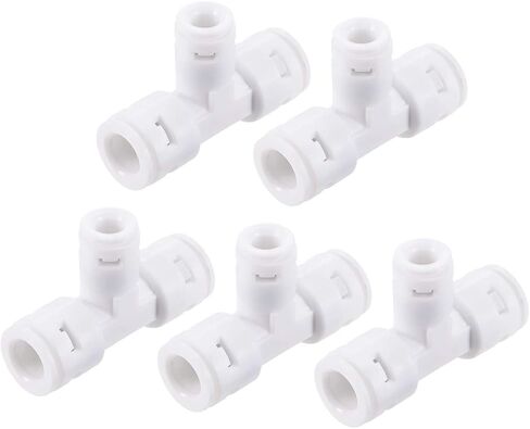 Uxcell موصل سريع 3 طرق T نوع 3/8 بوصة × 3/8 بوصة × 1/4 بوصة تركيبات توصيل مناسبة لتنقية المياه RO، 54 × 35 مم أبيض 5 قطع in Kuwait