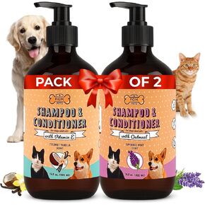 POM PETS 2 Pack 2-in-1 شامبو الكلب العضوي والبلسم-حكة في الجلد ، حكة ، deshedding الكلب ، الفراء ، شامبو القط ، منظف المخلب للكلاب ، صيغة الدفاع الطبيعية المعطف in Kuwait