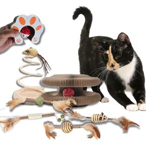 Kitty Kurlz Cat Toy Interactive Cardboard Scratcher, Spiral Tower, Feather Balls – Flexible Curl Play Toy for Cats in Saudi Arabia