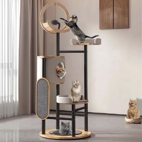 Cat Tree, 66In Cat Tower with Scratching Post, Tall Multi-Level Cat Houses for Indoor Cats Large Adult, Cute Cat Post Cat Condos with Dangling Ball,Plush Platform, Hammock, Big Cats Climbing Tower in Saudi Arabia