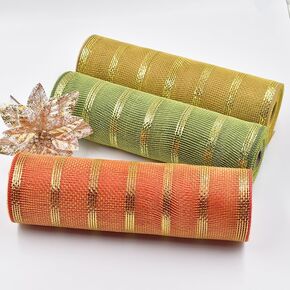 3 لفة 10 بوصة × 10 ياردة مزخرفة بولي شباك ريببون لفائف ، لخريف الخريف لوازم الباب الأمامي الزهور الزهر ديكور الشجرة الشكر ديكور الحصاد (أورانج والأخضر والأصفر) in Kuwait