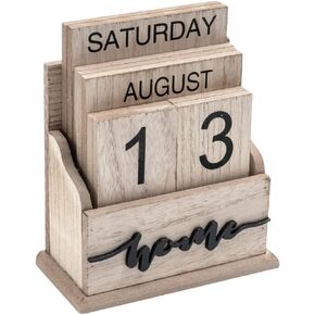 Vintage Wood Perpetual Flip Calendar with Cute Blocks for Desk - Office, Home Decor, Week Month Day Display in Saudi Arabia