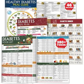 3 PCS Diabetes Food List and Meal Planner – Laminated Diabetic Diet Chart for Type 1 & 2, Healthy Meal Guide with Carbs, Protein, Calories, Fiber, Fat & Glycemic Index – Recipes & Cookbook for Beginners & Pre-Diabetes in Saudi Arabia