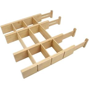 4 Pack Bamboo Drigher Dividers مع إدراج وعلامات-منظمي درج المطبخ القابل للتعديل ، حلول تخزين قابلة للتوسيع للمنزل ، المكتب ، الملابس (17-22 بوصة) in Kuwait