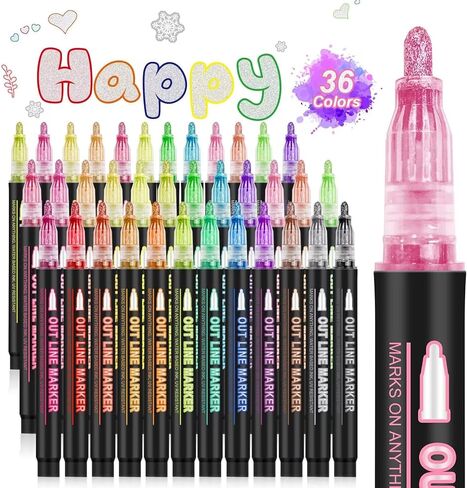 Super Squiggles Shimmer 36 لون علامات معدنية ذاتية اللون - رسم للأطفال ، بطاقة تهنئة عيد ميلاد ، مصنوعات فنية DIY in Kuwait