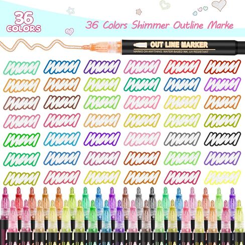 Super Squiggles Shimmer 36 لون علامات معدنية ذاتية اللون - رسم للأطفال ، بطاقة تهنئة عيد ميلاد ، مصنوعات فنية DIY in Kuwait