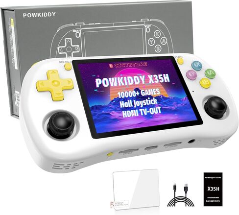 وحدة التحكم في لعبة Powkiddy X35H الرجعية ،-أكثر من 10000 لعبة ، 3.5 بوصة ، IPS ، HDMI TV-Out ، 4-6 ساعات من اللعب ، مقاطع عصا التحكم ، 64 جيجابايت+ فتحات مزدوجة (أسود شفاف) in Kuwait