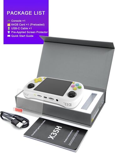 وحدة التحكم في لعبة Powkiddy X35H الرجعية ،-أكثر من 10000 لعبة ، 3.5 بوصة ، IPS ، HDMI TV-Out ، 4-6 ساعات من اللعب ، مقاطع عصا التحكم ، 64 جيجابايت+ فتحات مزدوجة (أسود شفاف) in Kuwait