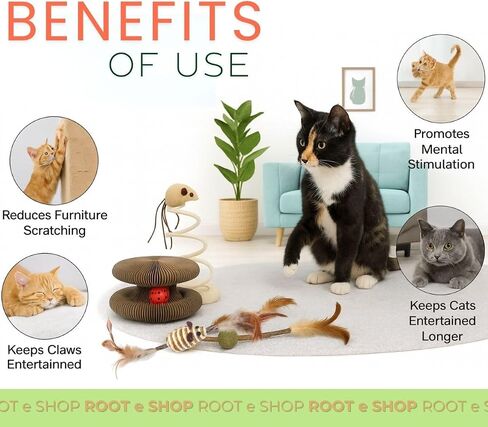 Kitty Kurlz Cat Toy Interactive Cardboard Scratcher, Spiral Tower, Feather Balls – Flexible Curl Play Toy for Cats in Saudi Arabia